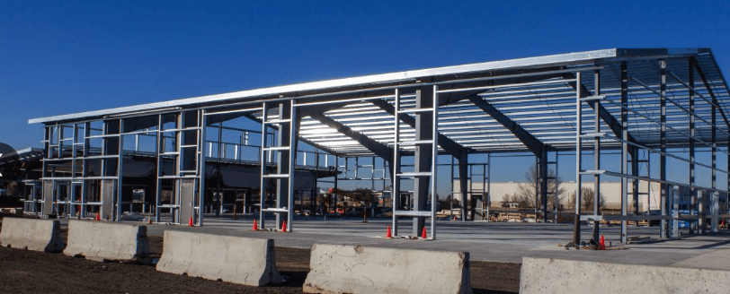 Steel frame building under construction